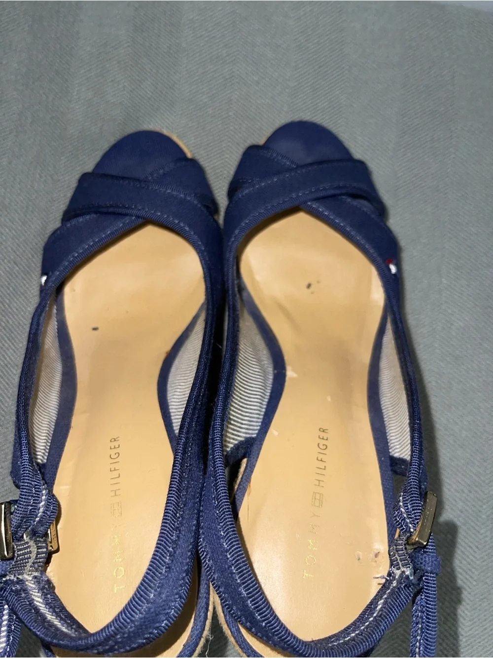 Tommy Hilfiger Navy Crisscross Slingback Wedge Sandals. //cod #C3